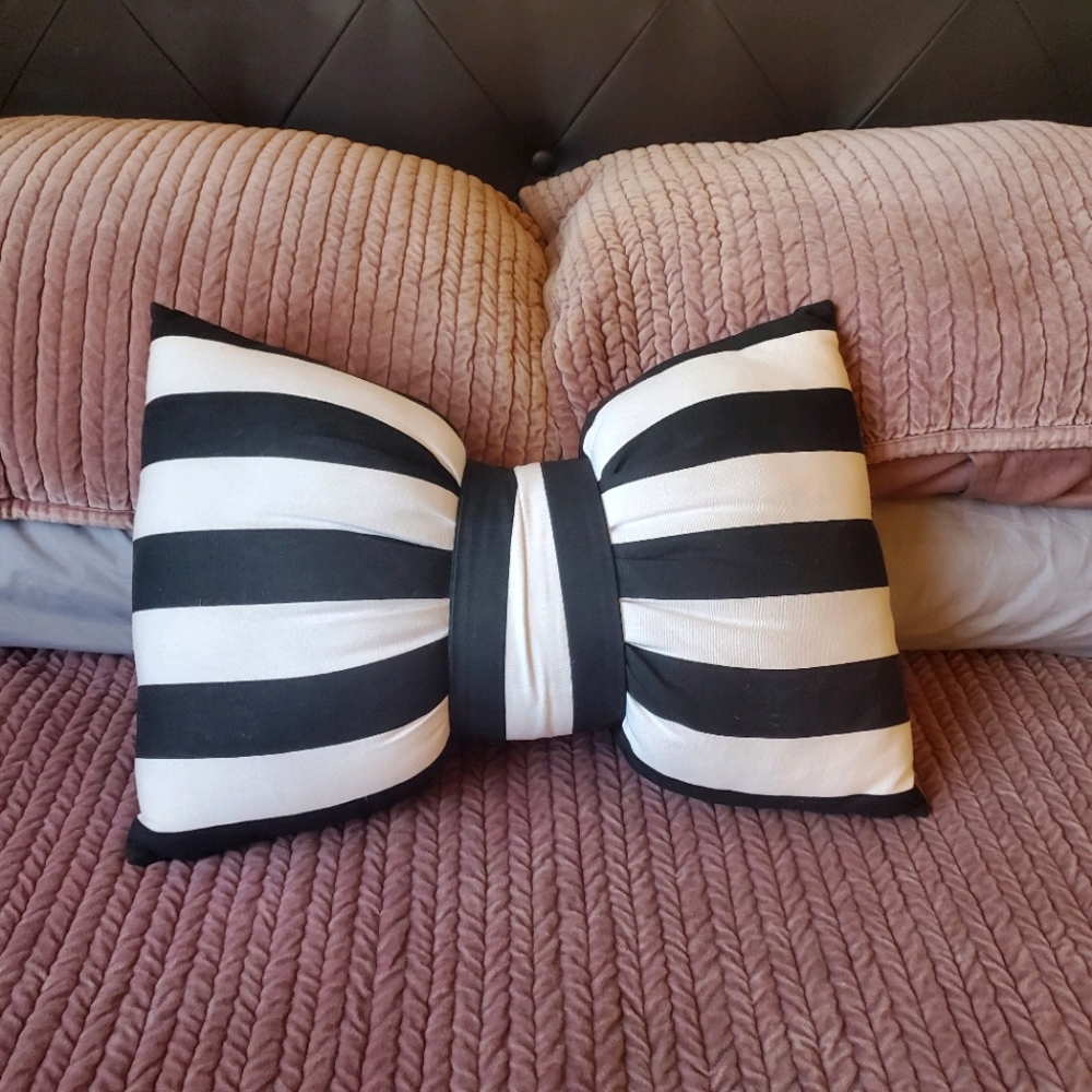 Black & White Striped Bow Throw Pillow 12 x 18 in